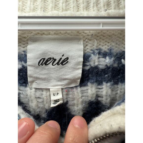 Aerie fair isle quarter zip wool blend sweater womens small cozy heavy thick - Picture 3 of 8